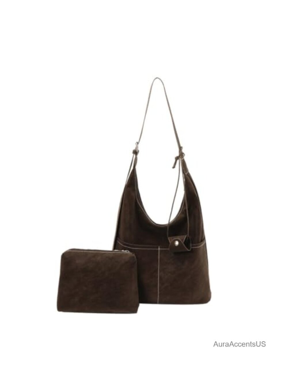 Faux Suede Hobo Bag Adjustable Shoulder Crossbody Purse with Pouch